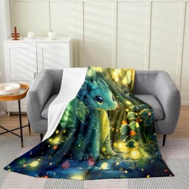 Imagem de Feelyou Cobertor de pelúcia dragão para bebês 76,2 x 101,6 cm, cobertor de lã de flanela para meninos e meninas, adolescentes, kawaii, todas as estações, cobertor para decoração de quarto verde