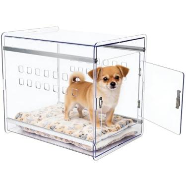 Imagem de KAOBAS Móveis de gaiola para cães, canil interno transparente para cães pequenos a médios, canil durável de policarbonato para animais de estimação resistente a rachaduras, trancável e ventilado, mesa
