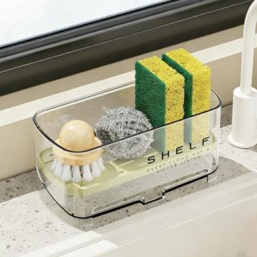 Imagem de Escorredor de pia de plástico transparente – Organizador de bancada de grande capacidade para esponjas, escovas e suprimentos de limpeza