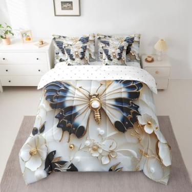 Imagem de jejeloiu Conjunto de cama solteiro com estampa de borboletas, tamanho solteiro, para decoração de quarto de meninos, meninas, adolescentes, cama de animal em uma bolsa, com edredom respirável, macio e
