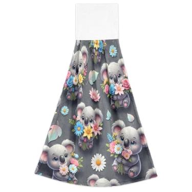 Imagem de Coalas de desenho fofo colorido floral pendurado toalhas de mão para forno de cozinha toalha de dedo absorvente macio outono toalha de cozinha bonito conjunto de 2, 18,2 x 14 polegadas