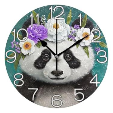 Imagem de GAIGEO Relógio de parede analógico bonito panda branco preto vívido relógio de cozinha bonito estético silencioso sem tique-taque, decoração de parede de casa de fazenda moderna, 25 cm, ponteiros