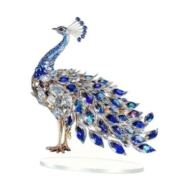 Imagem de Baoblaze Ornamento de pavão 2D, decoração para casa, paisagem, placa de mesa artesanal elegante para decoração de interiores, escritório, quarto, lembrancinhas