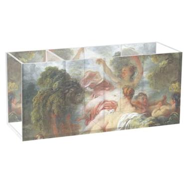 Imagem de TSENQUE Porta-lápis de mesa personalizado com estampa animal Jean Honoré Fragonard Pintura Diana Ninfas Marcador Caddy Suporte de pincel acrílico copo de lápis estacionário