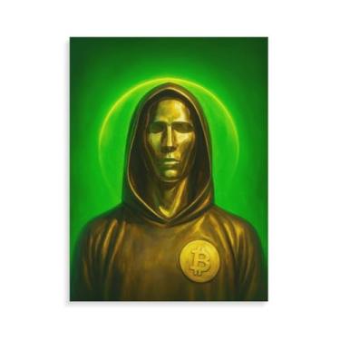 Imagem de HumblePleb Impressão em tela de arte de parede Bitcoin de 28 x 35 cm com moldura de madeira InnerPine oculta, design de moeda criptográfica Satoshi Nakamoto, tela de poliéster premium, decoração de