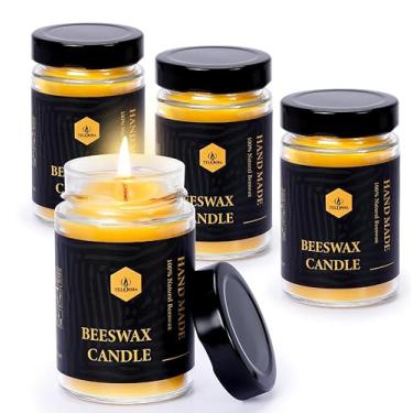 Imagem de Pacote com 4 velas de cera de abelha sem cheiro, velas de cera de abelha pura em recipiente de vidro, vela orgânica natural sem fumaça, queima limpa | 4 * 36 horas de queima de velas de emergência