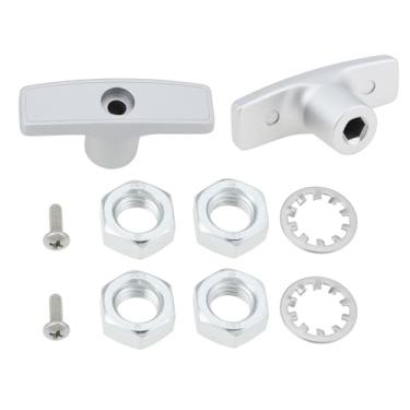 Imagem de ECSiNG Sistemas de válvula de resíduos RV Conjunto de substituição de manípulo de válvula de lixo de alumínio, pacote com 2 unidades com parafusos de porcas e juntas para válvula de despejo de tanque