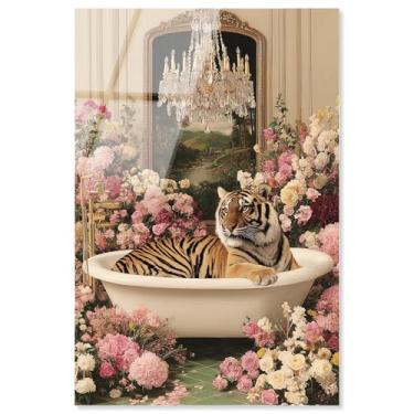 Imagem de Arte de parede de banheiro impressão acrílica tigre na primavera por Art Remedy, pronto para pendurar, 25 x 38 cm