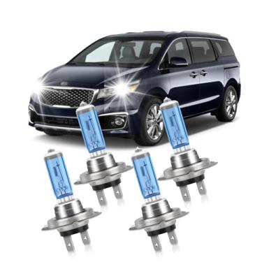 Imagem de KINGSOFE Lâmpadas de farol para Kia Sedona 2001-2005, 2015-2018, H7 halogêneo alto e H7 baixo feixe combo, 100W ultra brilhante, 6000K luz branca, IP68 impermeável, Plug and Play, pacote com 4