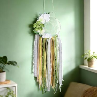 Imagem de CORNER LACE Kit de apanhador de sonhos DIY verde sálvia flores folhas faça seu próprio pacote de apanhador de sonhos para mulheres, apanhador de sonhos, artesanato suprimentos, casa, quarto, arte de