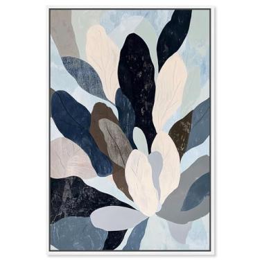 Imagem de Sobreposição de folha IV impressão em tela azul decoração de parede por Art Remedy, moldura branca, 25 x 38 cm