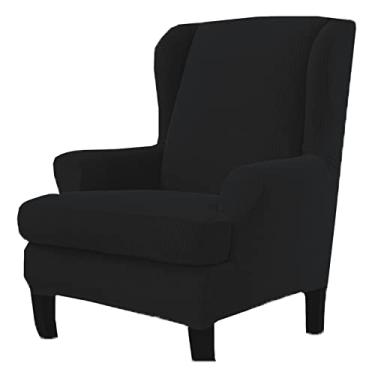 Imagem de 2 peças de capa elástica para sofá, capa de sofá, protetor de móveis, poltrona, lavável, capa de sofá com elástico inferior, preta