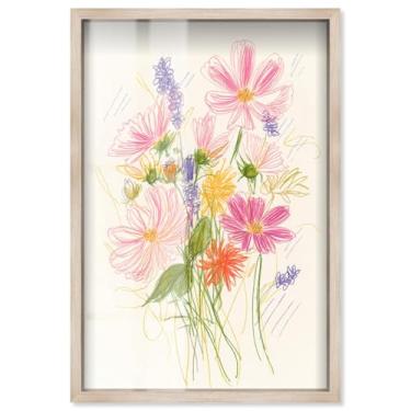 Imagem de Crayon Garden I Shadowbox Print Floral Wall Decor by Art Remedy, Blonde Frame, 21 x 31