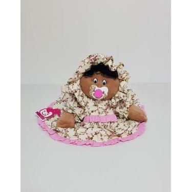 Imagem de Boneca De Pano Deitada Bia Pelúcia Negra Morena Rosa Florence 36cm - P