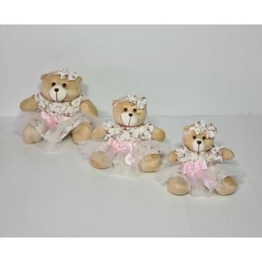 Imagem de Kit Trio De Ursinhos Para Nicho Ursa Florista Caramelo Rosa Bebê Flore