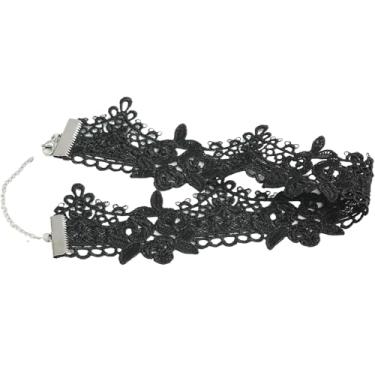 Imagem de 1 colar gargantilha de renda grossa preta de 32 cm, colar elegante, sexy, moderno, gótico, retrô, clássico, bruxa, vampiro, acessórios para mulheres dos anos 90, Couro sintético, Sem Pedra Preciosa