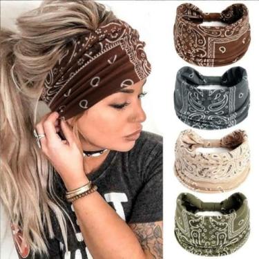 Imagem de 4 peças de faixa elástica para cabelo com abas largas, estampa paisley, turbante, para ioga, corrida, esportes, acessórios de cabelo elegantes