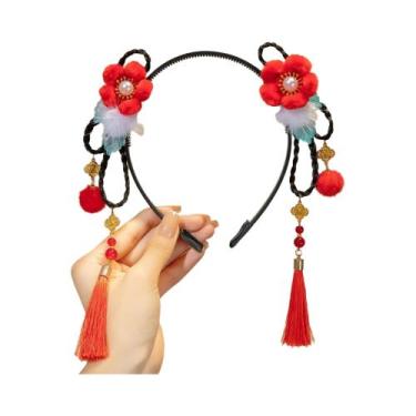 Imagem de Tiara De Cabelo Com Franjas Trançadas E Flores Para Meninas, Acessório