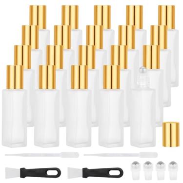Imagem de Segbeauty 20 frascos de rolo de vidro fosco a granel de 9,6 g para óleos essenciais, frasco de perfume pequeno vazio branco, aplicador de bola de rolo quadrado recarregável de 10 ml, frascos de rolo