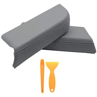 Imagem de Kohnkdllc Capa para apoio de braço do painel da porta frontal serve para Honda Pilot 2009-2013 (somente parte de couro) com ferramenta de remoção (cinza)