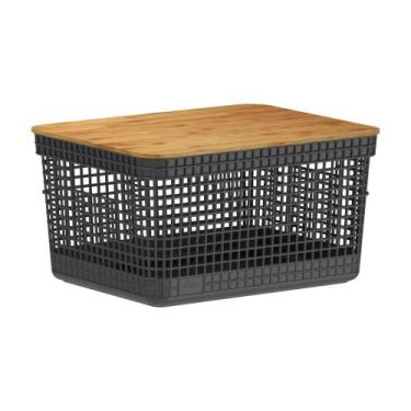 Imagem de Cesto Organizador com Tampa de Bambu (8 Litros) Preto - Ou, Preto