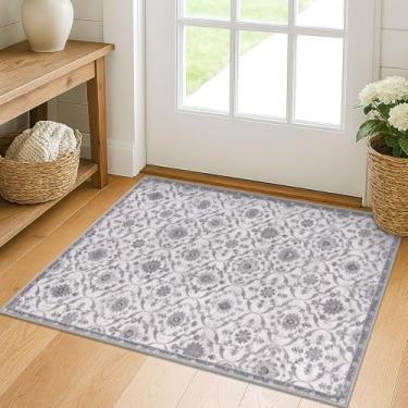 Imagem de KILOCOCO Tapete para área pequena de 5 x 7 cm, tapetes marroquinos para entrada interna, vintage, lavável, antiderrapante, tapete de lã sintética com estampa de destaque para lavanderia, cozinha