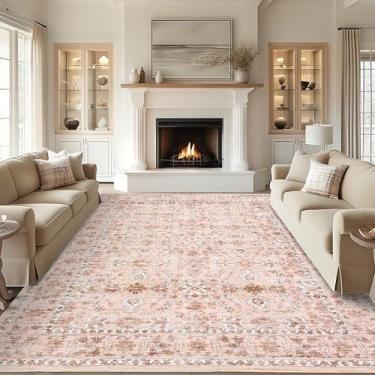 Imagem de Tapete vintage 8х10, suporte antiderrapante, lavável, resistente a manchas, supermacio, envelhecido, tapete persa, ideal para áreas de alto tráfego no quarto, sala de estar, sala de jantar, rosa