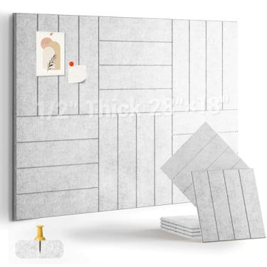 Imagem de AkuDecor Quadro de cortiça de 1,27 cm de espessura para escritório, pacote com 6 azulejos de parede de feltro - 71 cm x 45,7 cm com abas adesivas seguras, quadro de avisos grande, organizador de