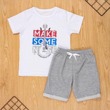 Imagem de Conjunto curto infantil 2 ao 10  algodão rock star branco - Loja Era U