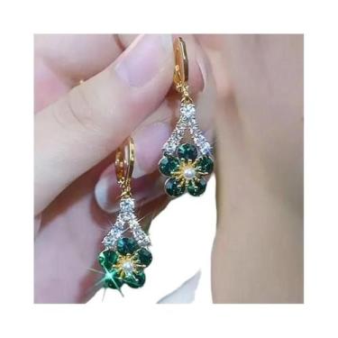 Imagem de Brincos De Cristal Verde Em Forma De Flor Para Mulheres, Moda De Verão