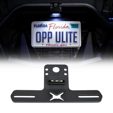 Imagem de OPP ULITE Suporte de placa de licença UTV com luz, moldura de alumínio para placa de licença ATV Polaris RZR Ranger Sportsman Marverick X3 Renegade DS Trailer Truck RV Barco Golf Cart Snowmobile