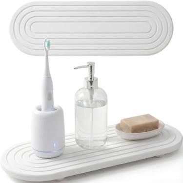 Imagem de Bandeja de pedra absorvente de água para pia, bandeja de pia de pedra rápida de diatomita para balcão de banheiro, bandejas de sabão de pedras para pia de cozinha (branca)