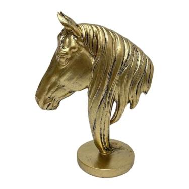Imagem de predolo Estátua de Cabeça de Cavalo, Arte em Miniatura, Ornamento Criativo de Feng Shui, Escultura de Animal para Festa, Dormitório, Quarto, Lareira, Festival, Dourado 15.6x8.5x21.3cm