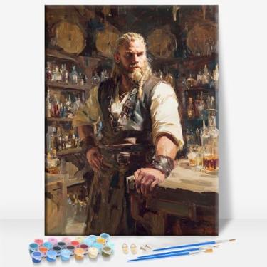 Imagem de HUINORYA Barman, colarinho azul, heróis, tela emoldurada, kit de pintura por números, bar, café, caverna, parede, banheiro, varanda, pátio, decoração, presente, 40,6 x 30,5 cm