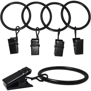 Imagem de Pacote com 4 anéis de cortina com clipes – compatível com haste de cortina de 2,5 cm, clipes de cortina de metal preto para cortinas e tratamentos de janela