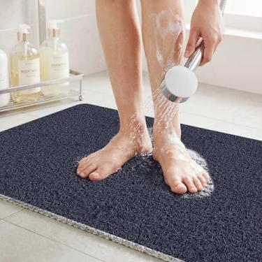 Imagem de Tapete de chuveiro antiderrapante 61 cm x 40 cm - Tapete de banho de bucha de PVC com dreno, tapetes de banho de bucha para casa, entrada à beira da piscina, tapete de chuveiro macio e confortável