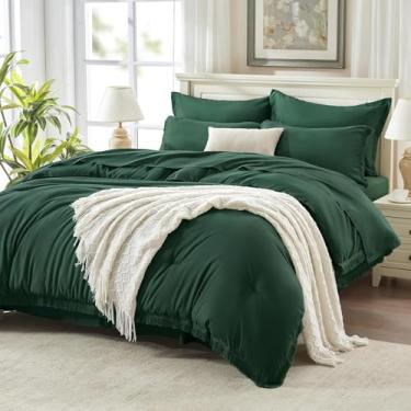 Imagem de Andency Jogo de cama king extragrande com lençol 128 x 120 verde-esmeralda escuro - 7 peças, conjunto de cama boho macio e leve, borla enferrujada com edredom, lençóis, fronhas e fronhas