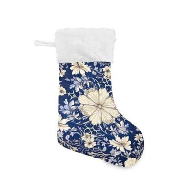 Imagem de ATTX Meias de Natal com estampa azul e branca, suporte de presente para decorações de festas de fim de ano (17,7 polegadas, 1 pacote) #227