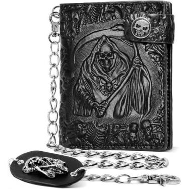 Imagem de Carteira de corrente ZEKEE Skull Gothic Leather Unissex Preta