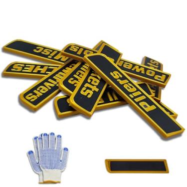 Imagem de Pacote com 12 etiquetas magnéticas para caixa de ferramentas com luvas grátis | Conjunto organizador de ferramentas impresso em 3D atualizado 2026 | Adesivos reutilizáveis de gaveta e etiqueta de