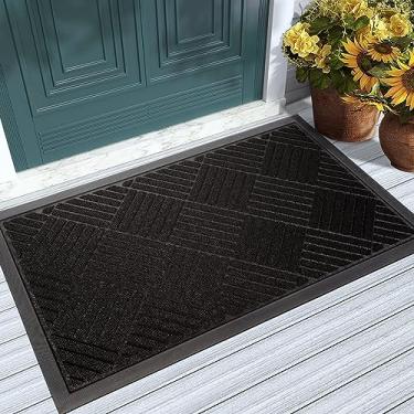 Imagem de Fireosma Tapete de porta, tapete de entrada externa, tapete de porta frontal antiderrapante, tapete externo de borracha natural durável, fácil de limpar, para tapete de entrada, pátio, áreas de alto