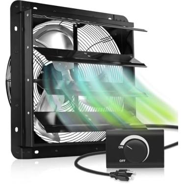 Imagem de FAREAST Exaustor de garagem de 40,6 cm montado na parede, CFM 1940, exaustor de parede com controlador de velocidade ajustável, obturador automático, para celeiro, galpão, oficina, ventilação de