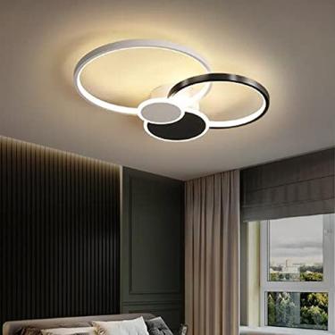 Imagem de Luminária de teto LED criativa em formato de anel, moderna, para sala de estar, com controle remoto, dimerizável, lustre com cúpula de metal e acrílico, ideal para quarto, cozinha, sala de j
