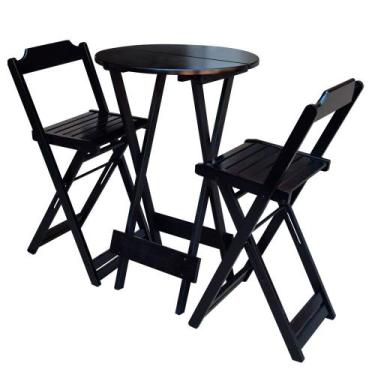 Imagem de Jogo de Mesa Bistrô de Madeira com 2 Cadeiras Dobravel Ideal para Bar 