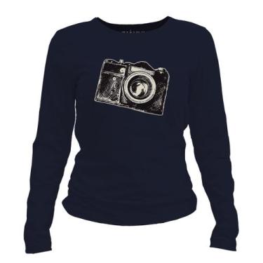 Imagem de Camiseta manga longa feminina - Câmera Fotográfica - APE SILK, Navy bl