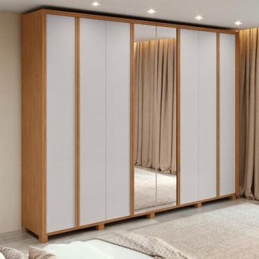 Imagem de Guarda-roupa Casal 100% Mdf 8 Portas Easy Glow com Espelhos e Pés Amendoa Clean/off White