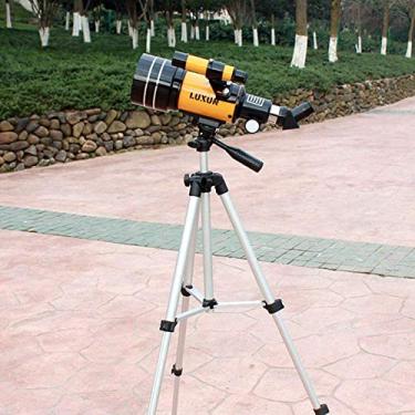 Imagem de pcagfaajmh Telescópio para crianças iniciantes adultos 70 mm abertura 300 mm distância focal montagem refratamento astronômico com tripé e visor localizador laranja (laranja)