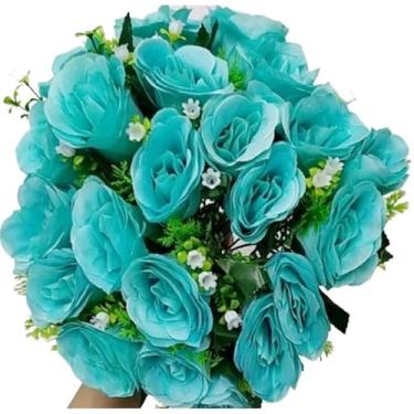 Imagem de Buquê de Rosas Artificiais com Folhagem C/24 Flores – Arranjo Decorativo Realista para Casa, Festa e Presente(Verde-3916/4581)