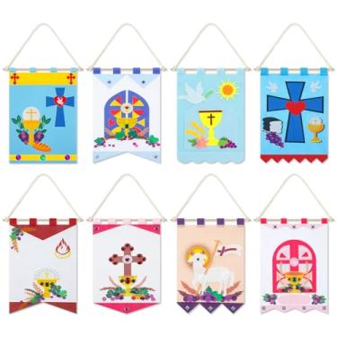 Imagem de 8 Sets First Communion Banner Kit for Boys Girls 9 x 12 Inch First Holy Communion Banner Kits Felt Gifts Fun Church and Sunday School Crafts for Kids DIY Craft Supplies Decor