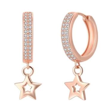 Imagem de Brincos De Argola Em Prata Esterlina 925 Com Zircônia Em Ouro Rosa Par